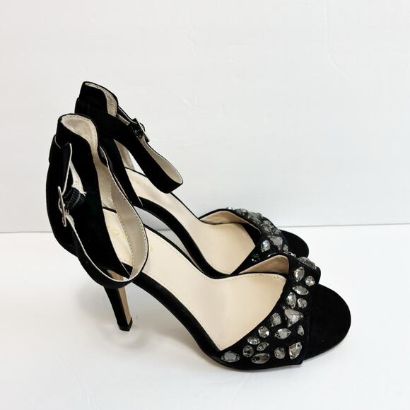 TORRID BLACK ANKLE STRAP JEWELED SANDAL HEELS SIZE 9W NEW NO BOX - Picture 1 of 8